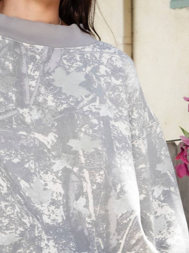 Solange camo sweatshirt mock neckline detail