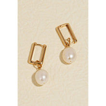 Load image into Gallery viewer, Pearl Charm Rectangle Hoop Earrings: G
