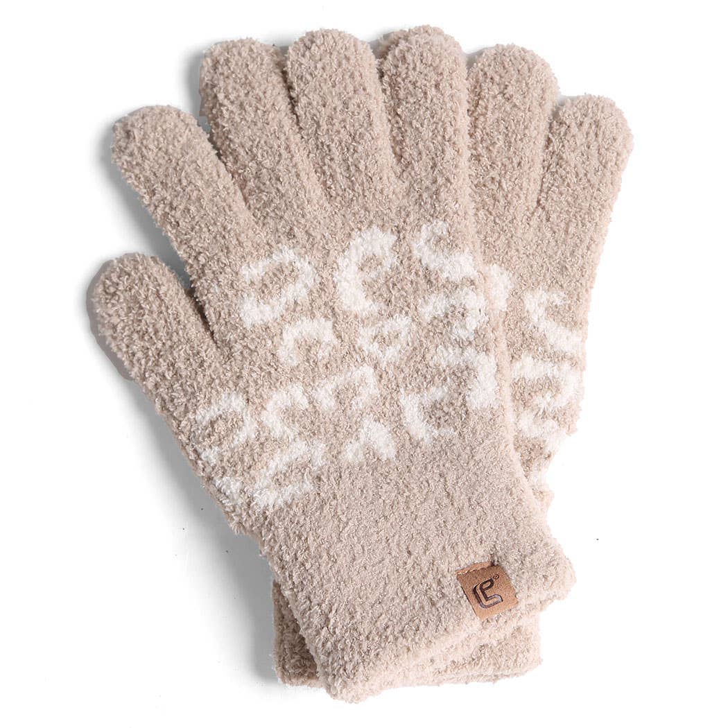 Winter Leopard Print Luxury Soft Gloves: ONE SIZE / BEIGE