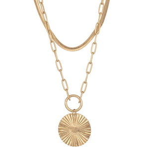 Multi Layered Metal Circle Pendant Link Chain Necklace
