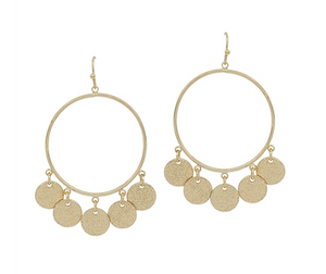 Gold Open Circle with Coin Charms 2" Earring