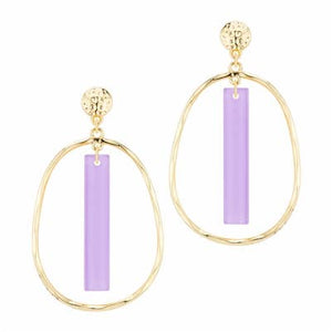 Gold Open Oval with Lavender Acrylic Bar 2" Earring