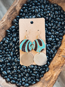 Tiered Leather Earrings - Turquoise